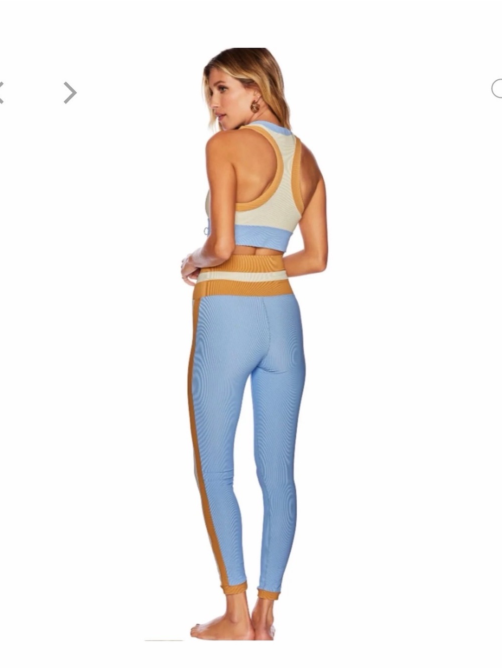 Beach Riot Blue Cream Tan Colorblock Ribbed Crop Top - Picture 2 of 5